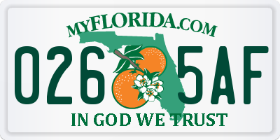 FL license plate 0265AF