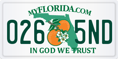 FL license plate 0265ND