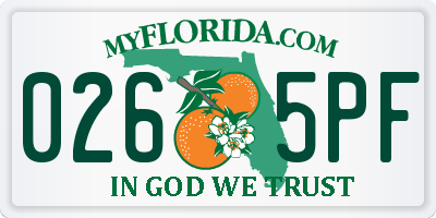 FL license plate 0265PF