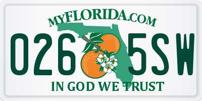 FL license plate 0265SW