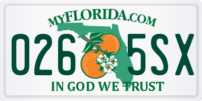 FL license plate 0265SX