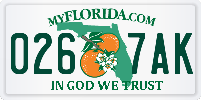 FL license plate 0267AK