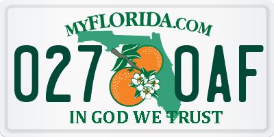 FL license plate 0270AF