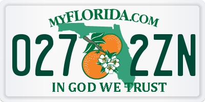 FL license plate 0272ZN
