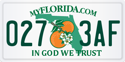 FL license plate 0273AF