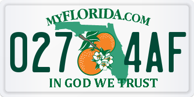 FL license plate 0274AF