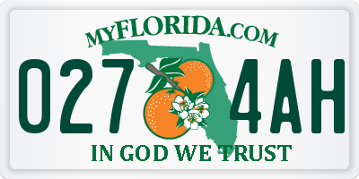 FL license plate 0274AH