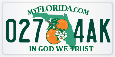 FL license plate 0274AK