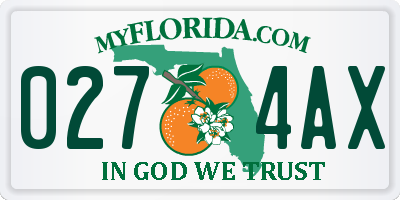 FL license plate 0274AX