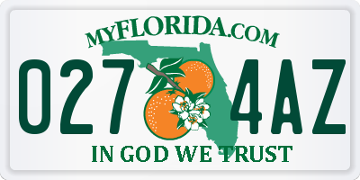 FL license plate 0274AZ