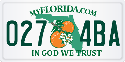 FL license plate 0274BA
