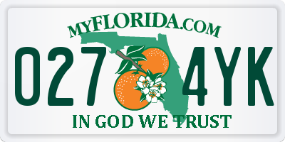 FL license plate 0274YK
