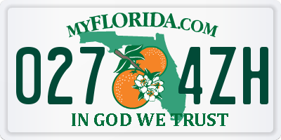 FL license plate 0274ZH