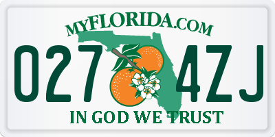 FL license plate 0274ZJ