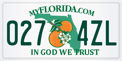 FL license plate 0274ZL