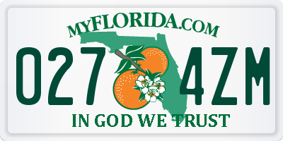 FL license plate 0274ZM