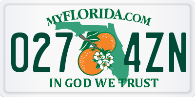 FL license plate 0274ZN