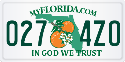 FL license plate 0274ZO