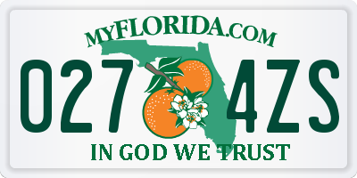 FL license plate 0274ZS