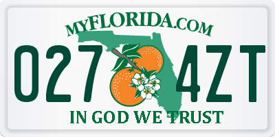 FL license plate 0274ZT
