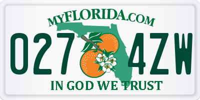 FL license plate 0274ZW