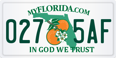 FL license plate 0275AF