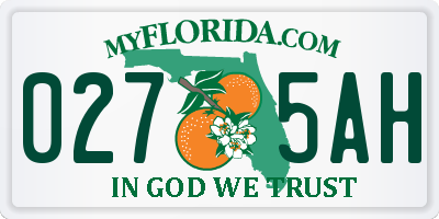 FL license plate 0275AH
