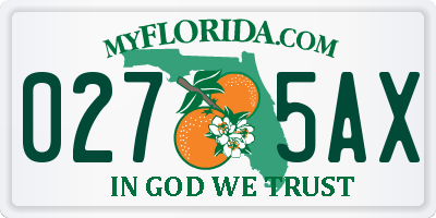 FL license plate 0275AX
