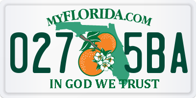 FL license plate 0275BA