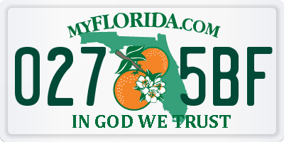 FL license plate 0275BF
