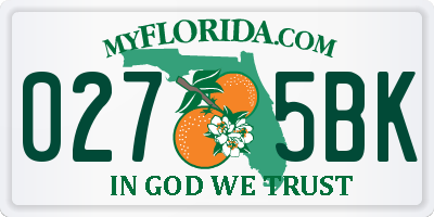 FL license plate 0275BK