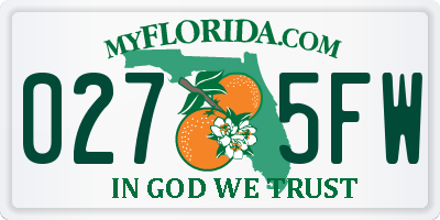 FL license plate 0275FW