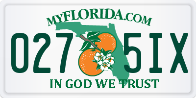 FL license plate 0275IX