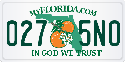 FL license plate 0275NO