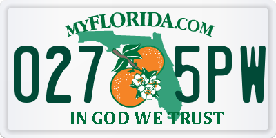 FL license plate 0275PW