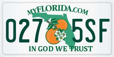 FL license plate 0275SF