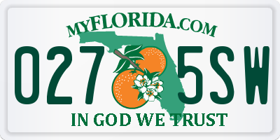 FL license plate 0275SW