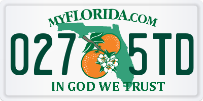 FL license plate 0275TD