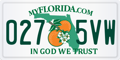 FL license plate 0275VW