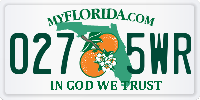 FL license plate 0275WR
