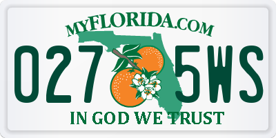 FL license plate 0275WS