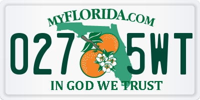 FL license plate 0275WT
