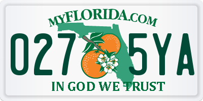 FL license plate 0275YA