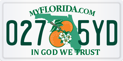 FL license plate 0275YD