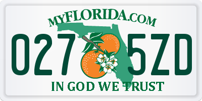 FL license plate 0275ZD