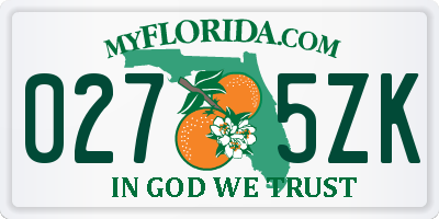 FL license plate 0275ZK