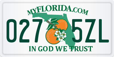 FL license plate 0275ZL