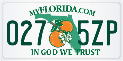 FL license plate 0275ZP