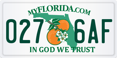 FL license plate 0276AF