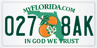 FL license plate 0278AK